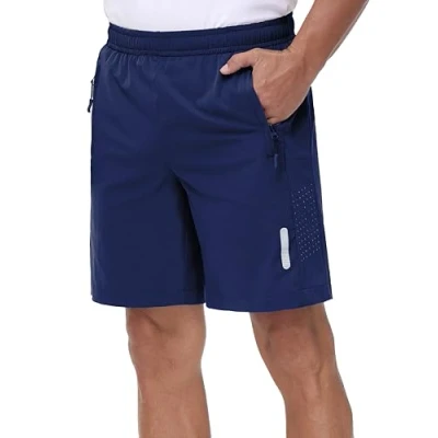 Abbildung von Rvinroo Sport Shorts Herren Schnelltrocknende Training Gym Bodybuilding lässige Basketball Atmungsaktive Laufshorts mit Reißverschlusstasche Navyblue L