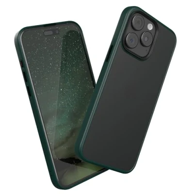 Abbildung von EAZY Case Hybrid Outdoor kompatibel mit iPhone 15 Pro Max Handyhülle für Hülle als Fallschutz schlanke Schutzhülle stoßfestes Cover in Matt Transparent/Nacht Grün