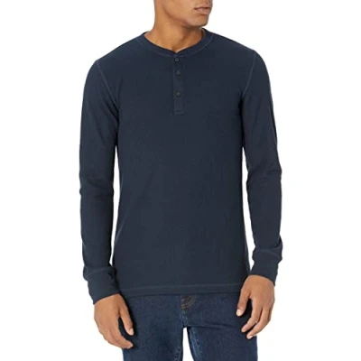 Abbildung von Amazon Essentials Herren Langärmeliges Waffel Henley, Schmale Passform, Marineblau, S