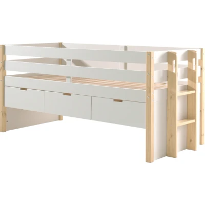 Abbildung von Vipack Hochbett, (Made in Europe), Absturzschutz, Liegefläche 90x200 cm, Rolllattenrost, Ausf. Weiß/Natur