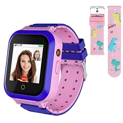 Abbildung von 4G Smartwatch für Kinder, Wasserdicht Kinder mit GPS Tracker, Anruf, Alarm, Schrittzähler, Kamera, SOS, Touchscreen WLAN Bluetooth Armbanduhr Jungen Mädchen (Pink T3)