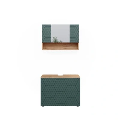 Abbildung von Vicco Badmöbel Set Irma, Goldkraft Eiche/Grün, 2 Teile, Unterschrank 80 cm, (2 St., er Set)