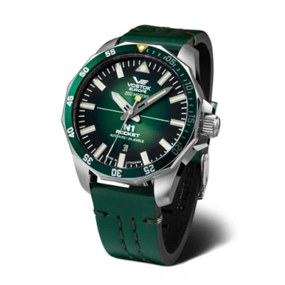 Abbildung von Vostok Europe Automatikuhr Rocket N1 225A710 L Herrenuhr, 46 mm Gehäuse, grünes Lederarmband, L, sportlich elegantes Design