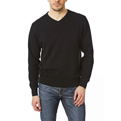Abbildung von Castle Point Herren CSPKNT004 Strickpullover aus 100% Baumwolle, weicher V Ausschnitt, Schwarz, Größe S