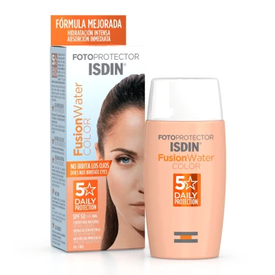 Abbildung von ISDIN Fusion Water Magic Color Medium LSF 50, 50ml, Getönte tägliche Sonnencreme für das Gesicht,Ultraleichte Textur