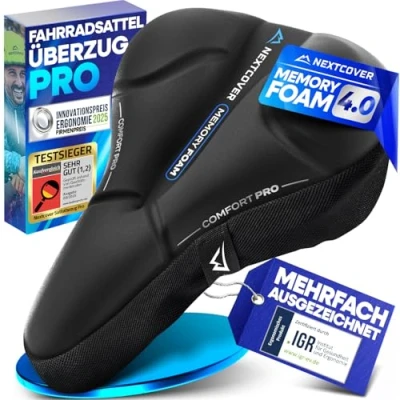 Abbildung von Nextcover® Fahrradsattel Überzug CoverPro mit [Memory Foam 4.0] Ergonomischer Gel Sattelbezug Fahrrad Sattelüberzug gepolstert I Fahrradsitz Polster für Damen &amp; Herren Trekking
