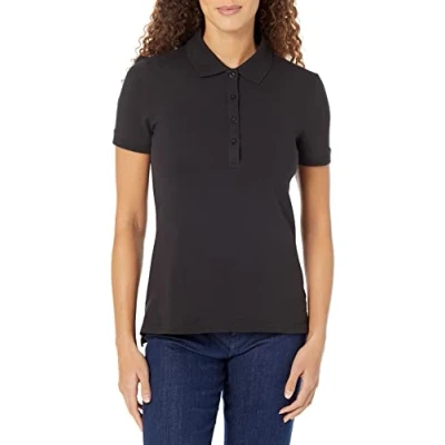 Abbildung von Amazon Essentials Damen Kurzärmeliges Poloshirt (Erhältlich In Übergröße), Schwarz, L
