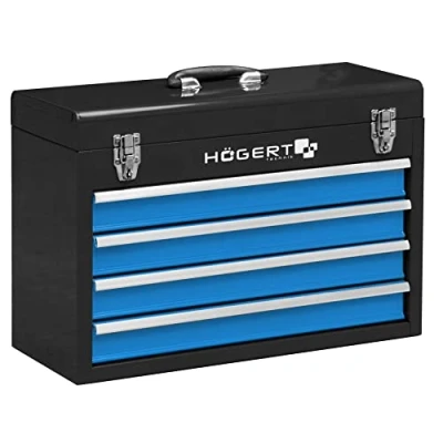 Abbildung von Hogert Technik HT7G075 Werkzeugkoffer 218 520 360 mit Handgriff schwarz, Blau