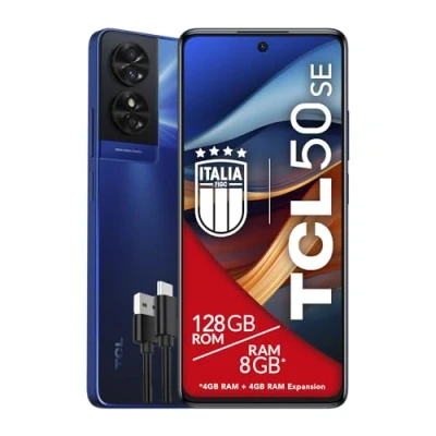 Abbildung von TCL 50SE Smartphone 4G Display 6,78 Zoll FHD+ 90 Hz, 128 GB, 8 GB RAM (4 + 4 Erweiterung), 50 MP Hybrid Kamera, Android 14, Akku 5010 mAh Fast Charging, Dual SIM, Blau, zusätzliches USB