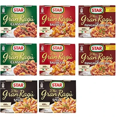 Abbildung von Testpaket Star ragù sughi pronti Fertige Saucen 8x(2x180g) 100% Italienisch Classico Salsiccia Funghi Porcini Speck