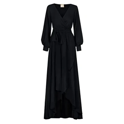 Abbildung von Swing Fashion Women&#039;s Irmina Damen Langes Elegantes Festliches Kleid Partykleid Abendkleid Hochzeitskleider Abschlussballkleid Ballkleid Maxikleid Langarm Schwarz 36 (S)