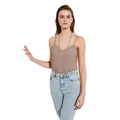 Abbildung von TRENDYOL Damen Basic Hanged Bluse. Blouse Westlich, Light Brown, 42