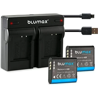 Abbildung von Blumax 2X Akku für Olympus Li 90b / 92b 1100mAh + Dual Ladegerät USB ersetzt XZ 2 Tough TG 1 3 4 5 SH 50 60 SP 100 EE Traveller