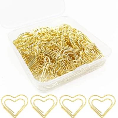 Abbildung von luckaide Büroklammern Herz Gold, 100 Stück Büroklammer, Goldene Groß, Motiv, Paper Clips mit Transparentbox für Büro, Klassenzimmer, Aktenklammer Dekorative Postkarten