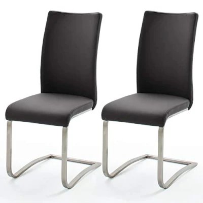 Abbildung von Robas Lund Esszimmerstuhl Leder Schwarz 2er Set, belastbar bis 130 kg, Schwingstuhl mit Rindsleder, Gestell Edelstahl, Komfortsitzhöhe