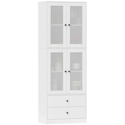 Abbildung von HOMCOM Küchenschrank, Hochschrank mit Schublade, verstellbaren Einlegeböden, Küchenbuffet 2 Schrankfächer für Wohnzimmer, Esszimmer, 59 x 30 170 cm, Weiß