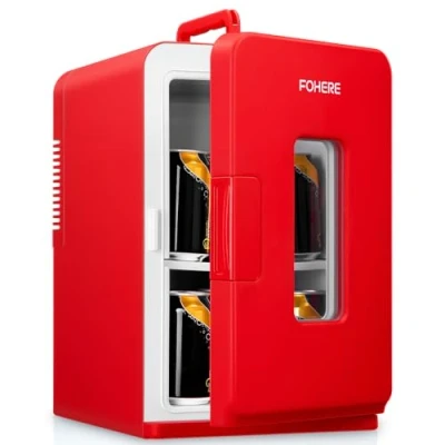 Abbildung von FOHERE 2 in 1 Mini Kühlschrank, 15L Kühlschrank für Zimmer mit Kühl und Heizfunktion, DC/AC Autos, Büros Wohnheim, ECO Low Noise Modus, Kosmetik Getränke, Rot