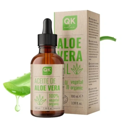 Abbildung von QKnatur ALOE VERA ÖL Rein, natürlich und biologisch 100 ml Glasflasche + Pumpe Intensive Pflege für Gesicht, Körper, Haare Augenkontur