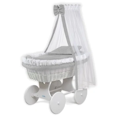 Abbildung von WALDIN Stubenwagen Set mit Ausstattung,XXL,Bollerwagen,komplett,18 Modelle wählbar (Gestell/Räder weiß lackiert, weiß/Punkt weiß)