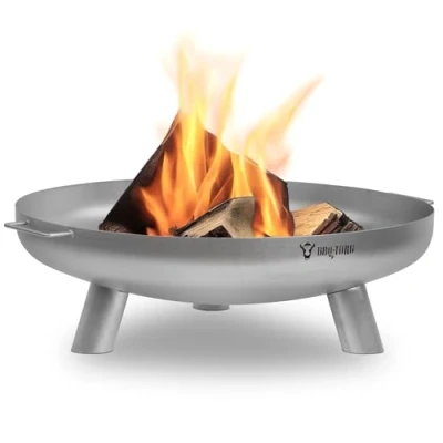 Abbildung von BBQ Toro Edelstahl Feuerschale Ø 80 cm Silber Outdoor Feuerstelle mit DREI Standbeinen und Zwei Griffen Feuerschalen für den Garten, Brennschale, Garden Fire Pit, Bowl, Feuerwanne