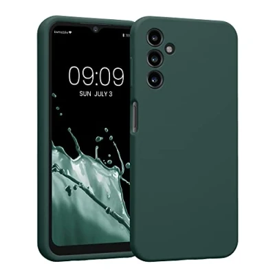 Abbildung von kwmobile Handyhülle kompatibel mit Samsung Galaxy A14 5G Hülle gummierte Handy Case aus Silikon in Blaugrün
