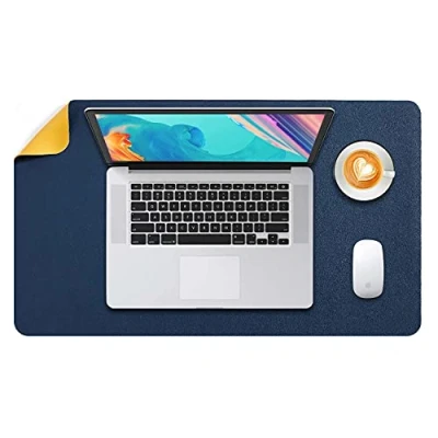 Abbildung von Mausepad L, Große Mausmat, DOBAOJIA Laptop Schreibtischmatte, Schreibtischunterlage, Büro Schreibtisch Pad, Schreibblock, Doppelseitige Verwendung PU Leder Wasserdicht 60 x 35cm (Marineblau/Gelb)