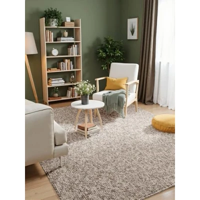 Abbildung von Elle Decoration Rocco Flachgewebe Teppich, Maschinen Waschbar, Woll Optik, Langlebig &amp; Nachhaltig, Modern, Skandi Look für Wohnzimmer, Esszimmer, Schlafzimmer, Flur Taupe Multifarben, 120x170cm
