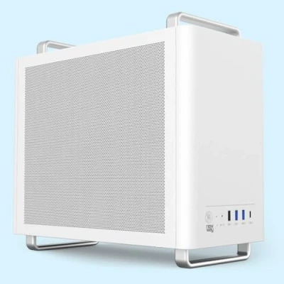 Abbildung von NEWWAY 2025 Neu NC1 PC Gehäuse Mini Tower tragbar kompatibel mit ITX,ITX,Micro ATX Typ C USB 1 x Lüfter inklusive 9 mm 3 Pin Molex Metallwand Mesh (weiß)