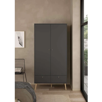 Abbildung von Home affaire Kleiderschrank &quot;Bodo, Drehtürenschrank, Aufbewahrung Kasten Schrank Stauraum&quot;, 2 Türen, Schubladen, Beine und Griffe Massivholz, Breite 99 cm