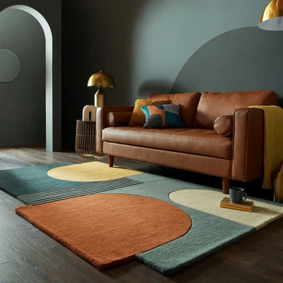 Abbildung von FLAIR RUGS Wollteppich &quot;Lozenge&quot;, rechteckig, Kurzflor, Retro Muster