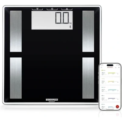 Abbildung von Soehnle Shape Sense Connect 50 mit Bluetooth Personenwaage plus App, Waage für BIA Premium Körperanalyse, Körperfettwaage großem LCD Display, schwarz