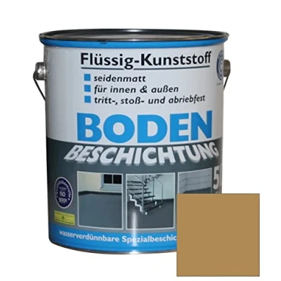 Abbildung von Flüssig Kunststoff 5L Bodenbeschichtung für 50m² Betonfarbe Estrichfarbe Beton Beschichtung Boden Estrich Farbe Bodenfarbe innen / außen Halle Keller Terrasse Kellerboden Putz Holz Braunbeige RAL 1011