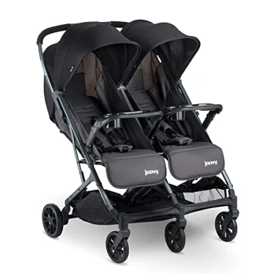 Abbildung von Joovy Kooper X2 Doppelter Kinderwagen, leichter kompakt zusammenklappbar mit Ablagen, grau