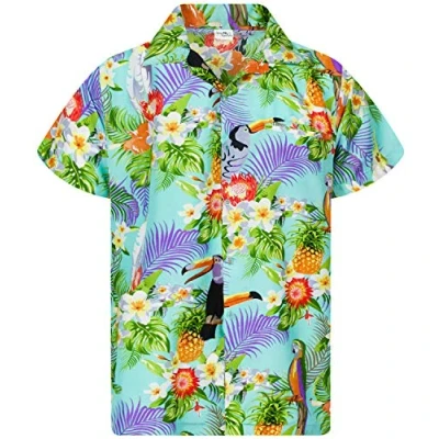 Abbildung von King Kameha Funky Hawaii Hemd, Herren, Kurzarm, Parrot Cockatoo, Hell Blau, L