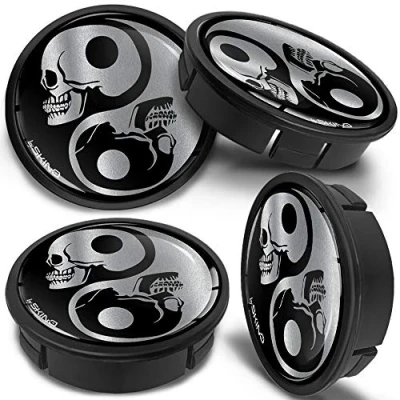 Abbildung von SkinoEu 4 x 60mm Universal Schwarz Silber Schädel Yin Yang Alufelgen Nabenkappen Felgen Kappen Felgendeckel Radkappen Radnabendeckel Nabendeckel Felgenkappen CXZ 2