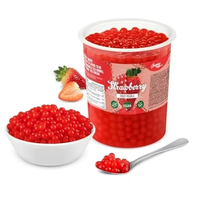 Abbildung von INSPIRE FOOD Bubble Tea Perlen Erdbeere für Popping Boba Perlen, Tapioka Fruchtperlen und 100% vegan glutenfrei, ohne künstliche Farbstoff, 1KG