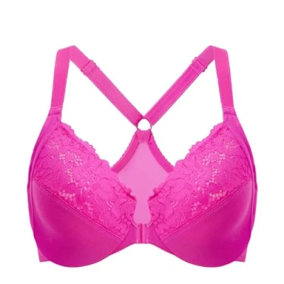 Abbildung von DELIMIRA Damen Vorderverschluss BH mit Bügel Vollständige Abdeckung Große Größen Glitzer Rosa 80F