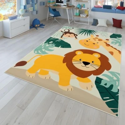 Abbildung von TT Home Kinderteppich Babyzimmer Teppich Kinderzimmer rutschfest Tiere Weltkarte Autos, Farbe:Grün Beige Blau, Größe:240x340 cm