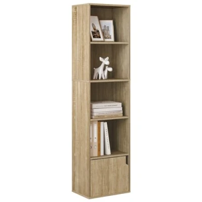 Abbildung von eSituro bücherregal Kinder schmales mit Tür Wand 5 Fächern Standregal Würfelregal für Wohnzimmer Schlafzimmer Büro helle Eiche
