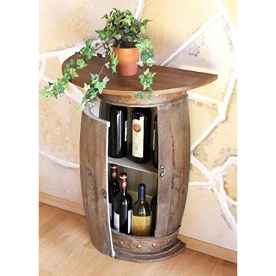 Abbildung von DanDiBo Wandtisch halbrund Tisch Weinregal Weinfass 0373 R Braun Schrank Fass aus Holz 73 cm Beistelltisch Konsole Wandkonsole Bar