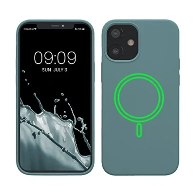 Abbildung von kwmobile Hülle kompatibel mit Apple iPhone 12 Mini magnetisches Silikon Case MagSafe Cover gummiert Arctic Night
