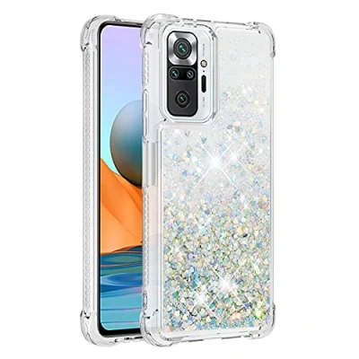 Abbildung von KBIKO zxl Kompatibel mit Xiaomi Redmi Note 10 Pro Hülle, [Silver Back] Mädchen Glitzern Handyhülle Hülle Ringständer, Cover Silikon Flüssigkeit Schutzhülle für Pro.Silver YBL