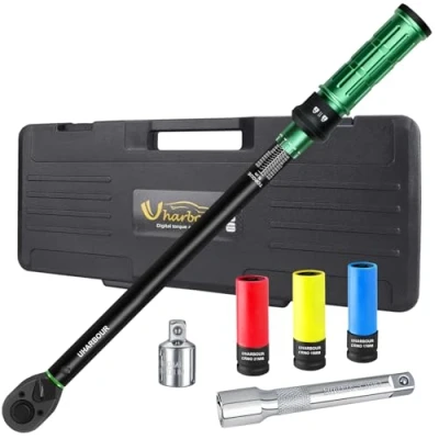 Abbildung von Uharbour Drehmomentschlüssel 1/2 Set, Auto 20 230Nm, Set mit drei Stecknüssen, Adapter und Verlängerungsstange, Dual Direction Verriegelung, ±3%