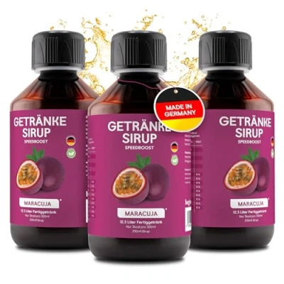 Abbildung von hCGC® Immunsystem Sirup 3x SpeedBoost 250ml, Vegan Zuckerfreies Getränkekonzentrat für 12,5L Fertiggetränk Fruchtsirup Booster mit Vitaminen, Magnesium &amp; L Carnitin Maracuja