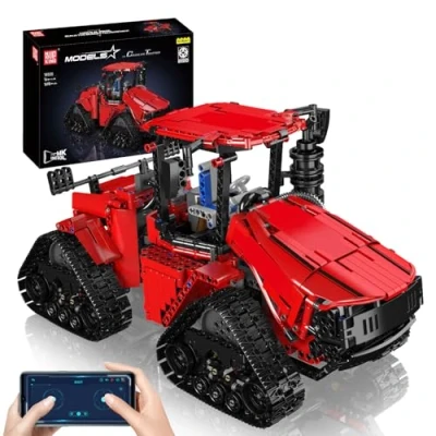 Abbildung von Mould King 18020 Technik Ferngesteuerter Traktor Bausteine, MOC Elektrisch Kettentraktor Mit 4 Motoren STEM Klemmbausteine Modellbausatz Für Technologie Landmaschinenliebhaber Eignet (1698 Teile),Rot