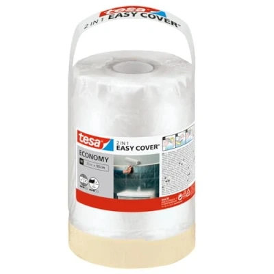 Abbildung von tesa Abdeckfolie EASY COVER Economy Malerband und Abdeckpapier, (Kombi Set, 1 St., + Abdeckfolie), für saubere Malerarbeiten im Innenbereich 33 m : 55 cm