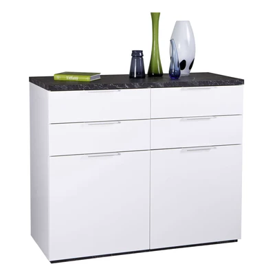 Abbildung von Kommode weiß hochglanz Marmoroptik 120 cm MUNDI