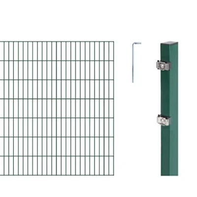 Abbildung von Alberts 652968 Doppelstabmattenzaun als 24 tlg. Zaun Komplettset verschiedene Längen und Höhen grün Höhe 140 cm Länge 22 m