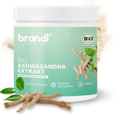 Abbildung von brandl® Bio Ashwagandha Extrakt KSM 66® 600mg 5% Withanolide Indische Schlafbeere 120 Kapseln St