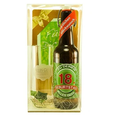 Abbildung von Bier Geschenk zum 18.Geburtstag Geburtstagsgeschenk achtzehnter Geburtstag Geschenkset 18.